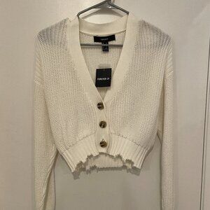 Forever 21 White Distressed Cardigan with Buttons NWT